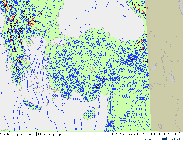 Atmosférický tlak Arpege-eu Ne 09.06.2024 12 UTC