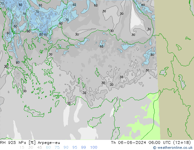 RH 925 hPa Arpege-eu Do 06.06.2024 06 UTC