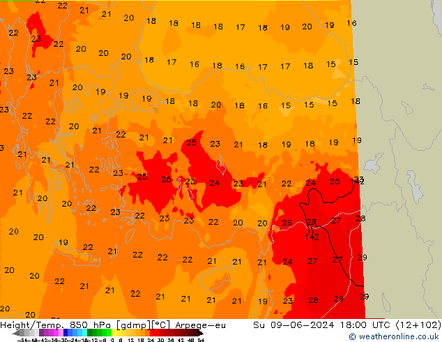 Height/Temp. 850 hPa Arpege-eu nie. 09.06.2024 18 UTC