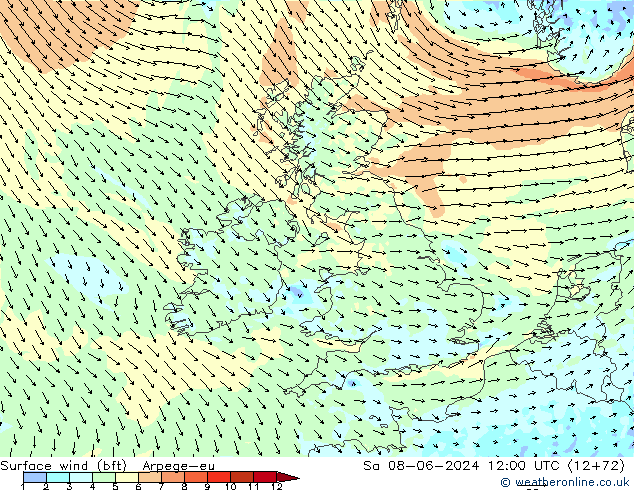 ве�Bе�@ 10 m (bft) Arpege-eu сб 08.06.2024 12 UTC