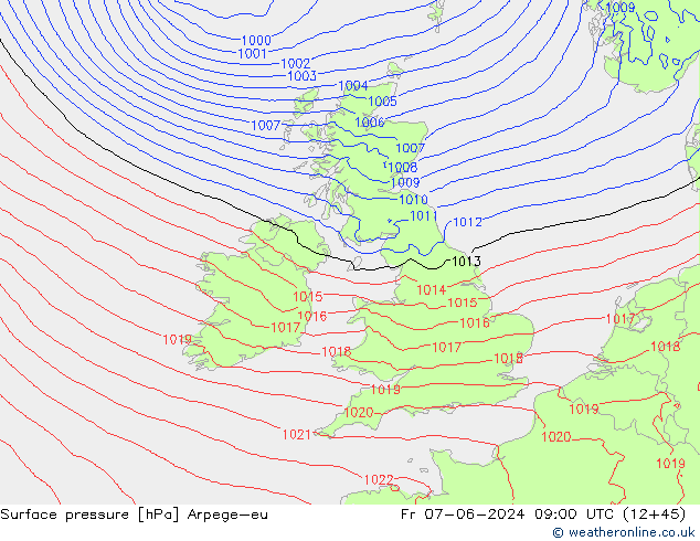 Surface pressure Arpege-eu Fr 07.06.2024 09 UTC