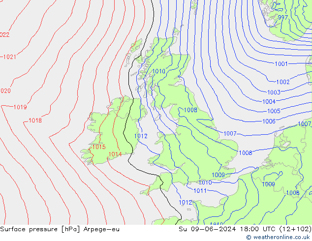 Luchtdruk (Grond) Arpege-eu zo 09.06.2024 18 UTC