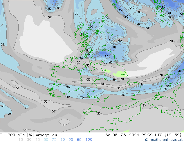 RH 700 hPa Arpege-eu  08.06.2024 09 UTC