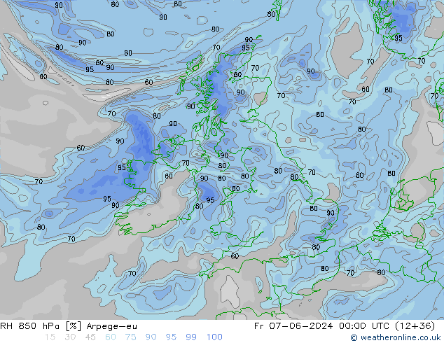 RH 850 hPa Arpege-eu Pá 07.06.2024 00 UTC