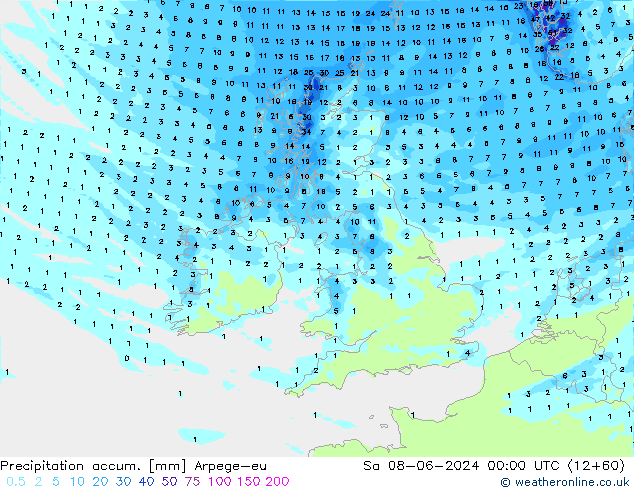 Precipitation accum. Arpege-eu Sa 08.06.2024 00 UTC