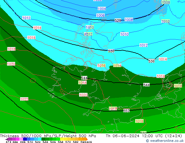 Dikte 500-1000hPa Arpege-eu do 06.06.2024 12 UTC