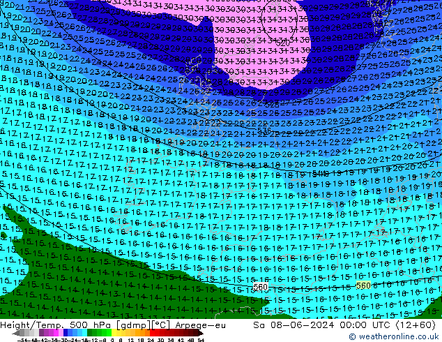 Height/Temp. 500 hPa Arpege-eu Sa 08.06.2024 00 UTC