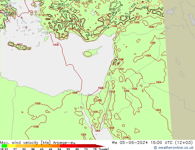 Max. wind velocity Arpege-eu Qua 05.06.2024 15 UTC