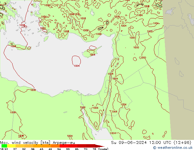 Max. wind velocity Arpege-eu Su 09.06.2024 12 UTC