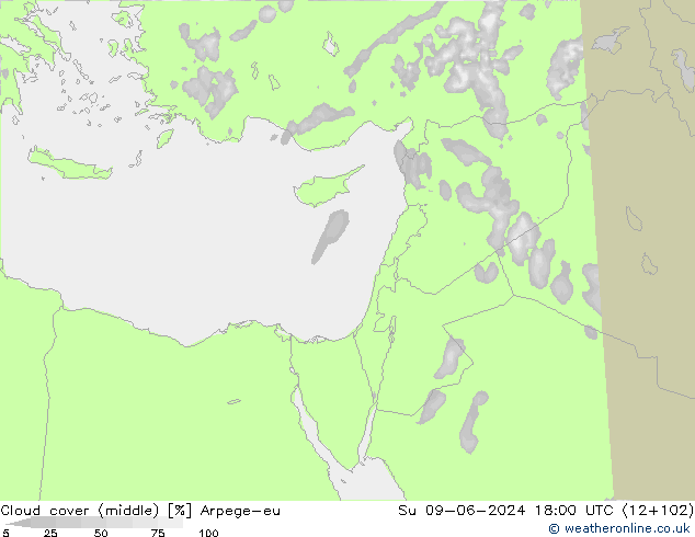 Cloud cover (middle) Arpege-eu Su 09.06.2024 18 UTC