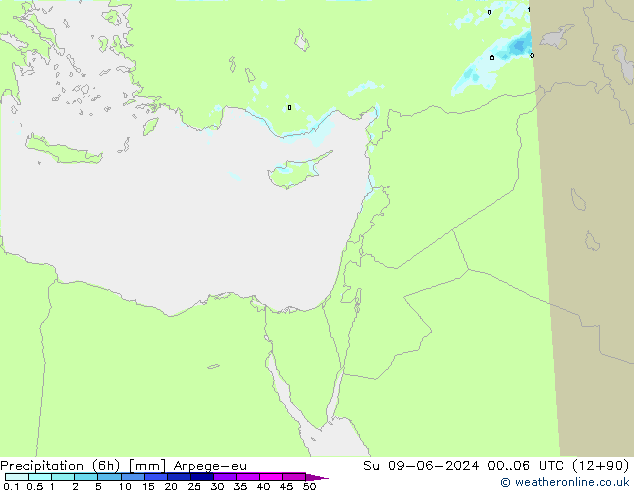 Precipitation (6h) Arpege-eu Su 09.06.2024 06 UTC