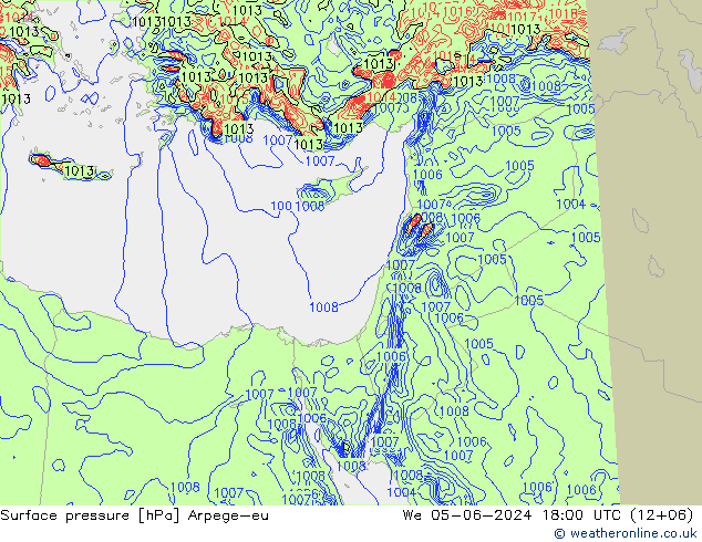 Pressione al suolo Arpege-eu mer 05.06.2024 18 UTC