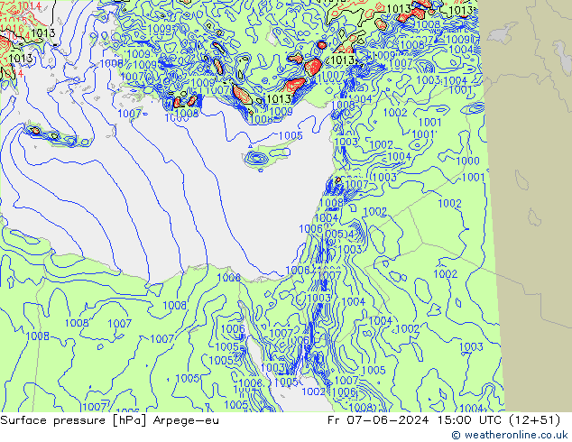 Surface pressure Arpege-eu Fr 07.06.2024 15 UTC