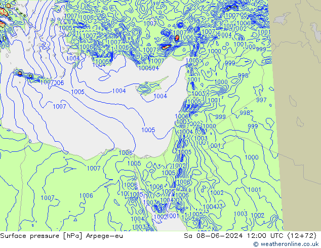 Atmosférický tlak Arpege-eu So 08.06.2024 12 UTC