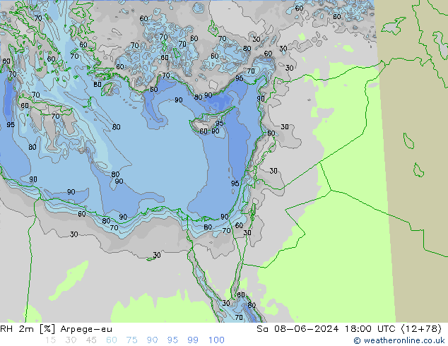 RH 2m Arpege-eu sab 08.06.2024 18 UTC