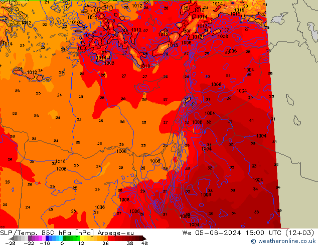 SLP/Temp. 850 hPa Arpege-eu  05.06.2024 15 UTC