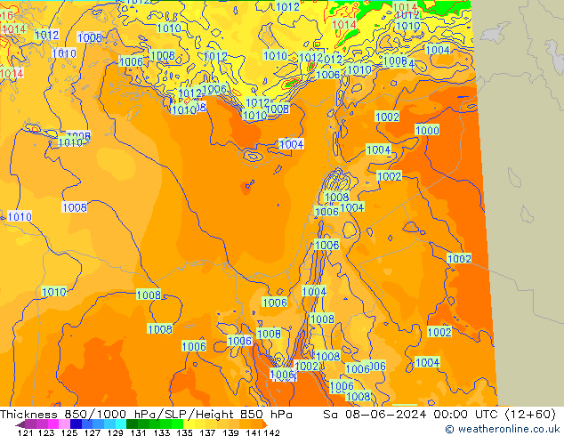 Thck 850-1000 hPa Arpege-eu Sa 08.06.2024 00 UTC