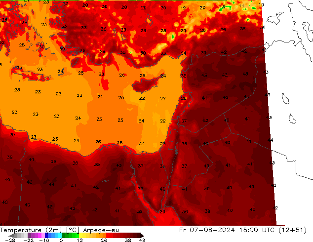 Temperatura (2m) Arpege-eu ven 07.06.2024 15 UTC