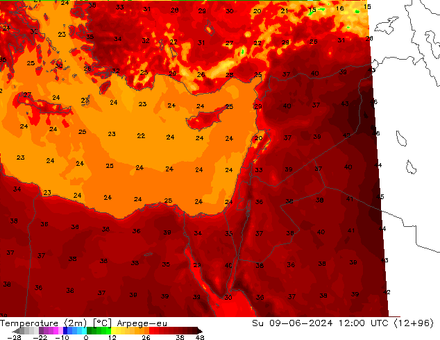 Temperatura (2m) Arpege-eu dom 09.06.2024 12 UTC