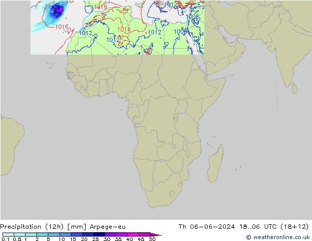 Precipitación (12h) Arpege-eu jue 06.06.2024 06 UTC