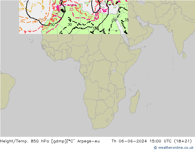 Height/Temp. 850 hPa Arpege-eu Th 06.06.2024 15 UTC