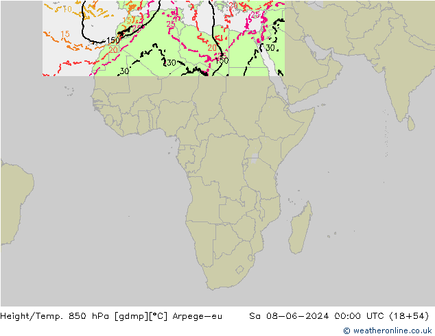 Height/Temp. 850 hPa Arpege-eu Sa 08.06.2024 00 UTC