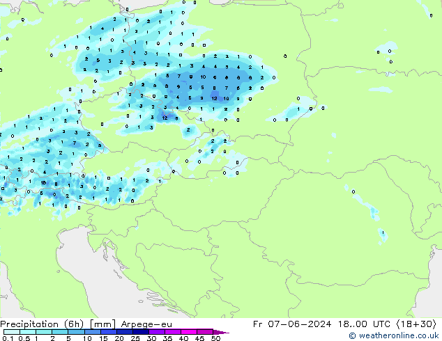 осадки (6h) Arpege-eu пт 07.06.2024 00 UTC