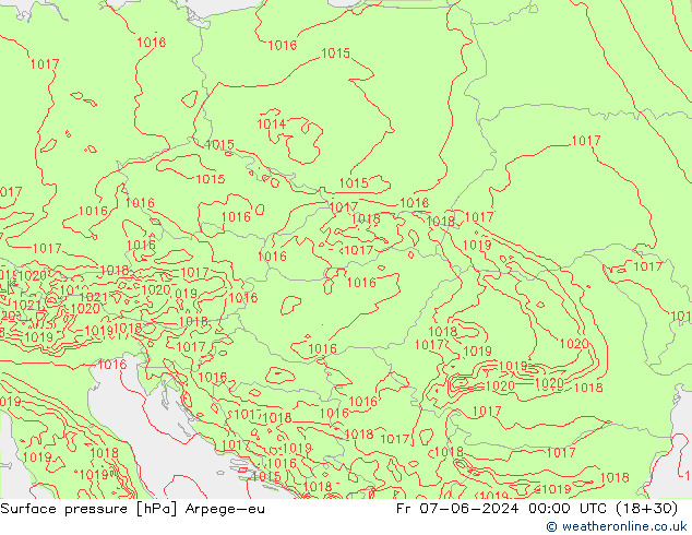 Pressione al suolo Arpege-eu ven 07.06.2024 00 UTC