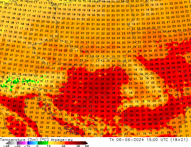 Sıcaklık Haritası (2m) Arpege-eu Per 06.06.2024 15 UTC