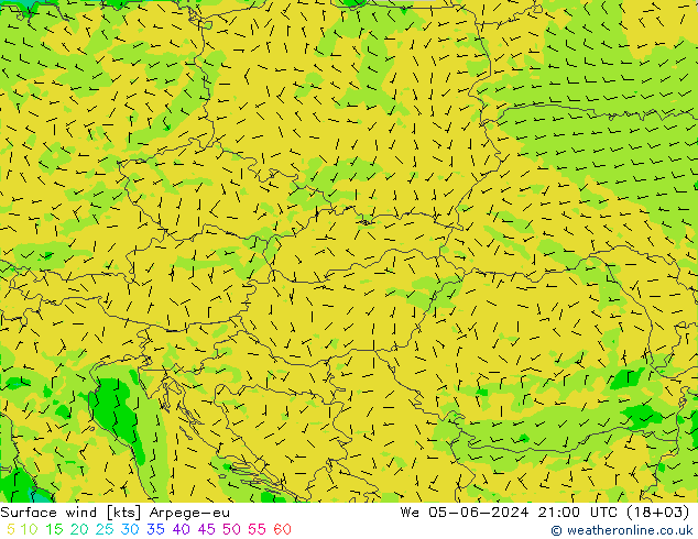Surface wind Arpege-eu We 05.06.2024 21 UTC