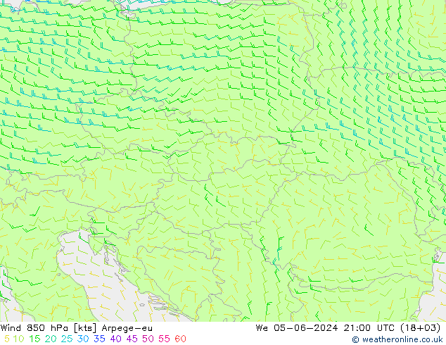 Wind 850 hPa Arpege-eu We 05.06.2024 21 UTC