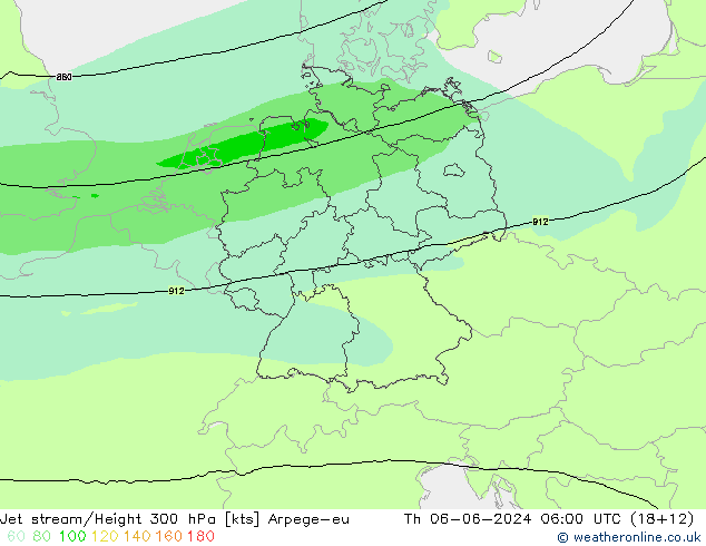 Jet stream/Height 300 hPa Arpege-eu Čt 06.06.2024 06 UTC