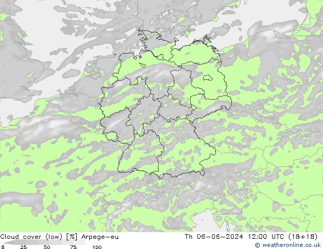 Nuages (bas) Arpege-eu jeu 06.06.2024 12 UTC