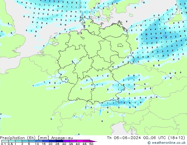 Precipitation (6h) Arpege-eu Th 06.06.2024 06 UTC