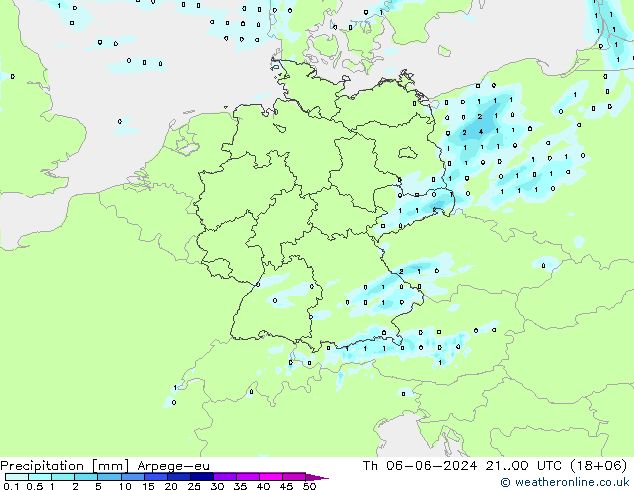 Precipitazione Arpege-eu gio 06.06.2024 00 UTC