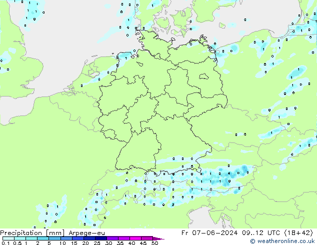осадки Arpege-eu пт 07.06.2024 12 UTC