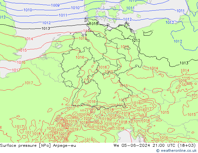 地面气压 Arpege-eu 星期三 05.06.2024 21 UTC