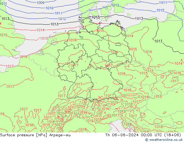 Surface pressure Arpege-eu Th 06.06.2024 00 UTC