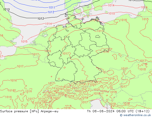 地面气压 Arpege-eu 星期四 06.06.2024 06 UTC