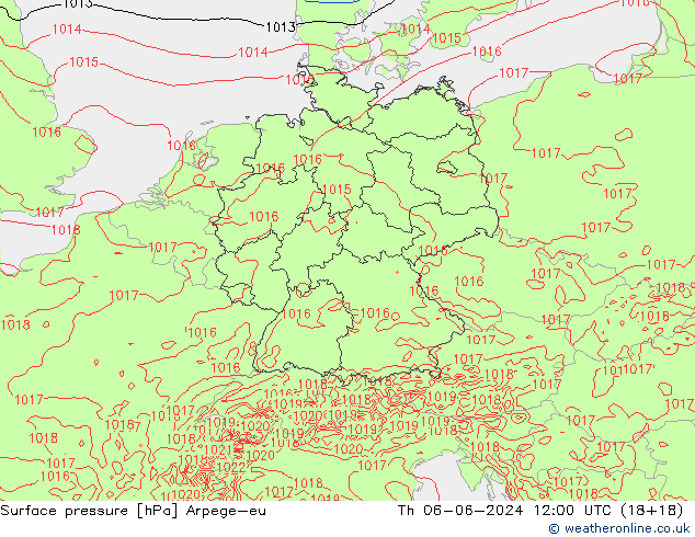 Pressione al suolo Arpege-eu gio 06.06.2024 12 UTC