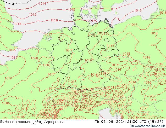 Surface pressure Arpege-eu Th 06.06.2024 21 UTC