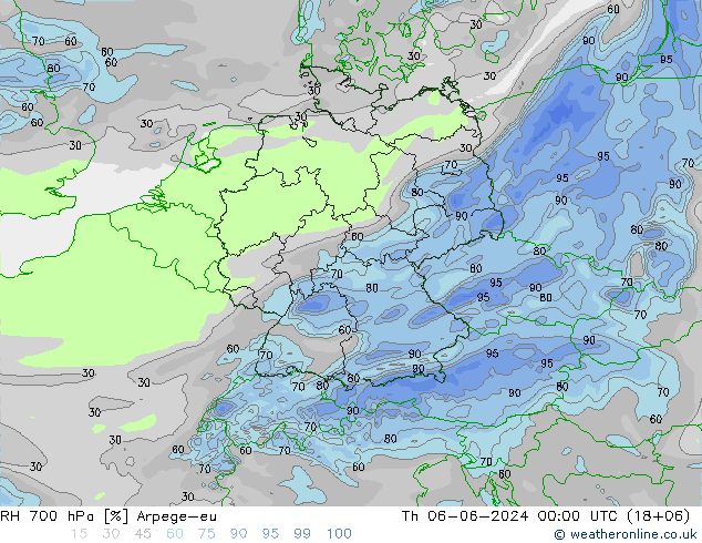 RH 700 hPa Arpege-eu Qui 06.06.2024 00 UTC