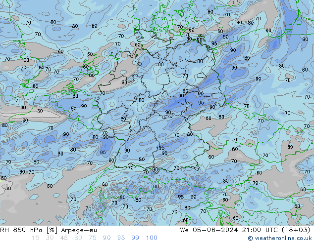 RH 850 hPa Arpege-eu We 05.06.2024 21 UTC