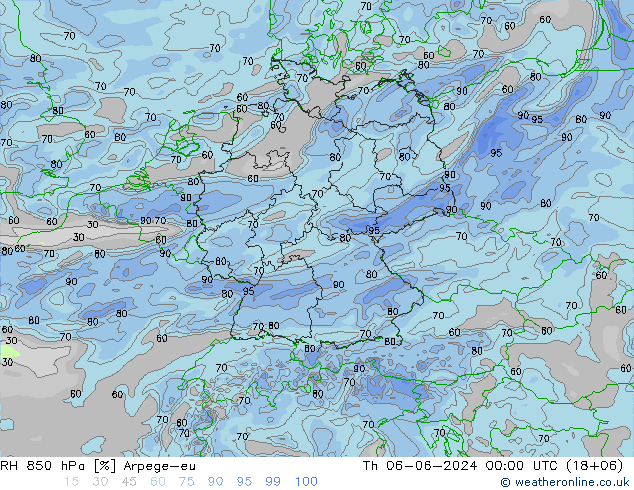 RH 850 hPa Arpege-eu Th 06.06.2024 00 UTC