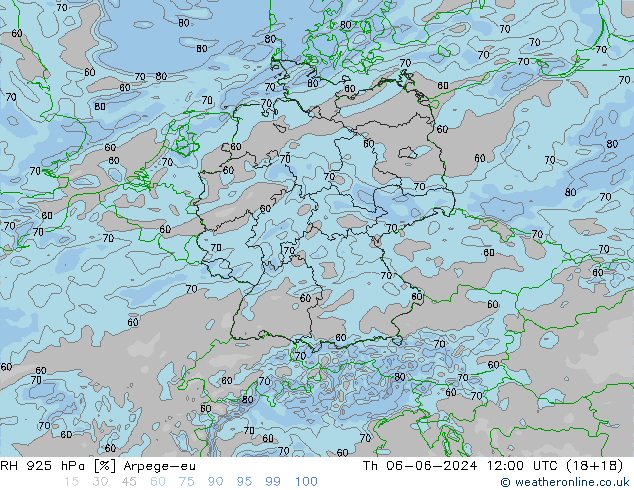 RH 925 hPa Arpege-eu Qui 06.06.2024 12 UTC