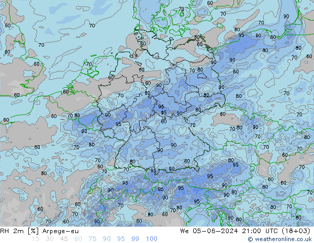 RH 2m Arpege-eu We 05.06.2024 21 UTC