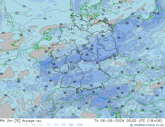 RH 2m Arpege-eu Čt 06.06.2024 00 UTC