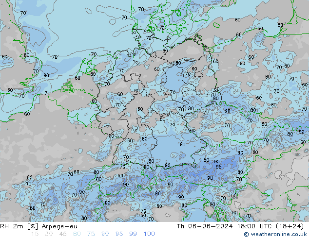 RH 2m Arpege-eu czw. 06.06.2024 18 UTC