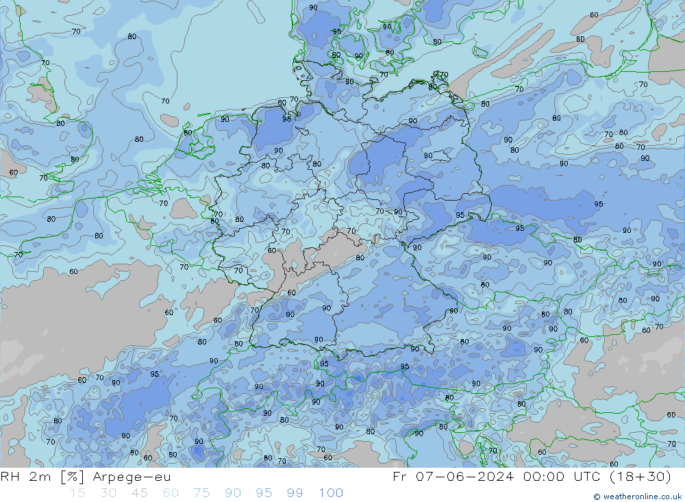 Humedad rel. 2m Arpege-eu vie 07.06.2024 00 UTC