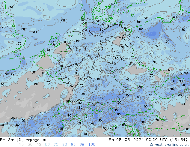 RH 2m Arpege-eu so. 08.06.2024 00 UTC